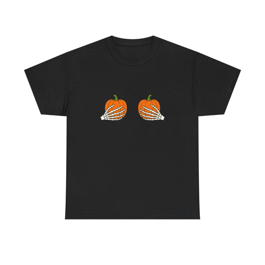 Pumpkin Skeleton Tee: Halloween, Fall Fun, Casual Vibe, Unisex Style, Seasonal Comfort, Unique Gift Idea