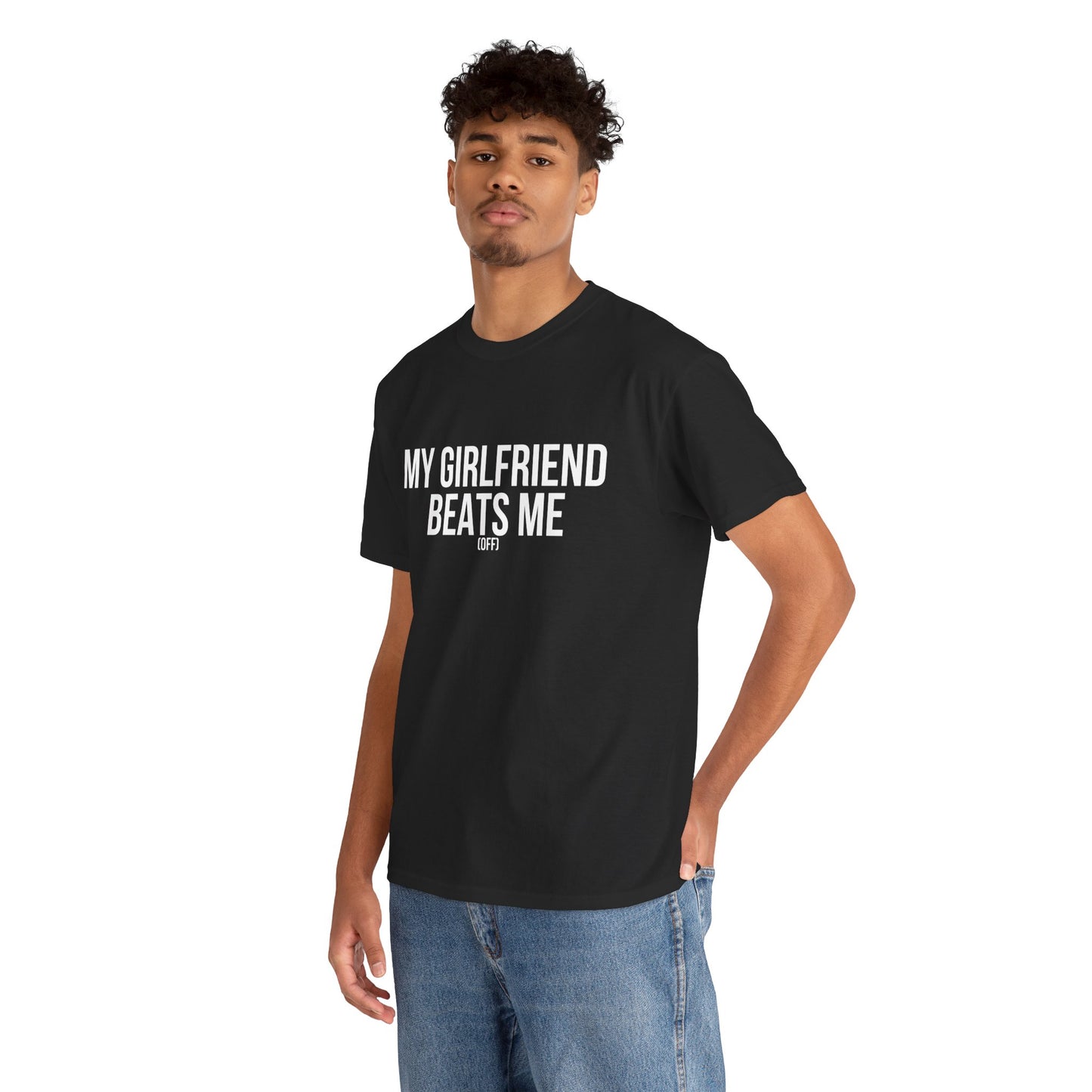 Funny Unisex Heavy Cotton Tee - 'My Girlfriend Beats Me'