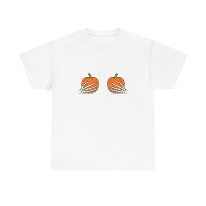 Pumpkin Skeleton Tee: Halloween, Fall Fun, Casual Vibe, Unisex Style, Seasonal Comfort, Unique Gift Idea