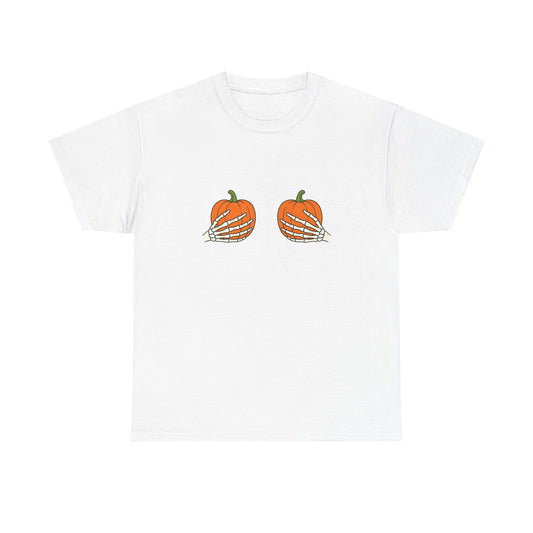 Pumpkin Skeleton Tee: Halloween, Fall Fun, Casual Vibe, Unisex Style, Seasonal Comfort, Unique Gift Idea