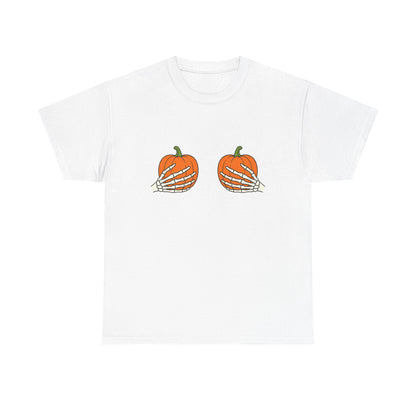 Pumpkin Skeleton Tee: Halloween, Fall Fun, Casual Vibe, Unisex Style, Seasonal Comfort, Unique Gift Idea