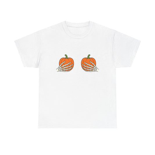 Pumpkin Skeleton Tee: Halloween, Fall Fun, Casual Vibe, Unisex Style, Seasonal Comfort, Unique Gift Idea