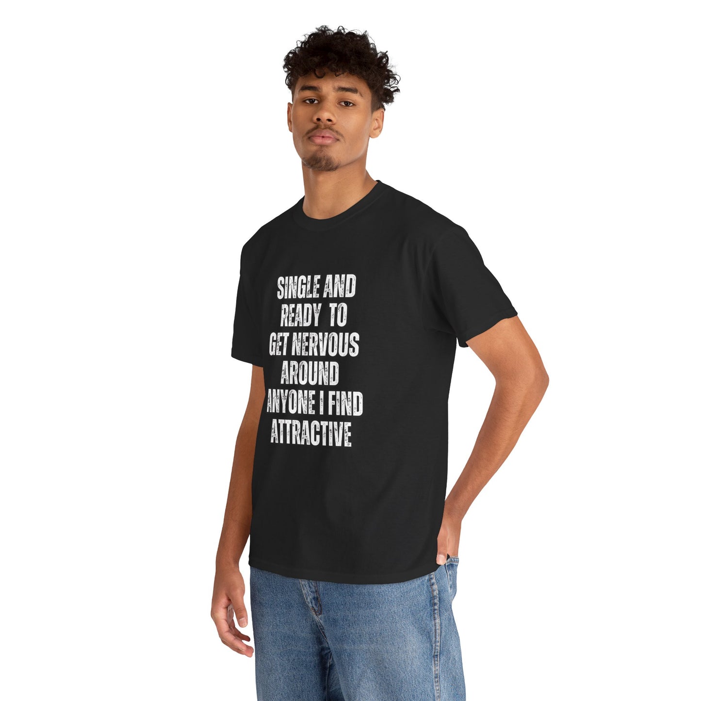 Funny Unisex Heavy Cotton Tee - "Single and Ready to Get Nervous"