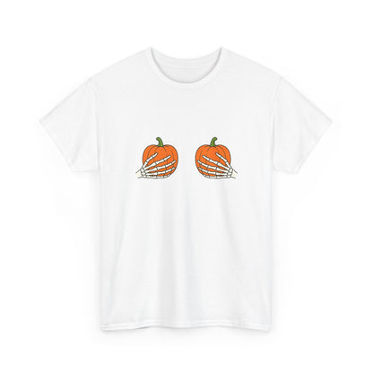 Pumpkin Skeleton Tee: Halloween, Fall Fun, Casual Vibe, Unisex Style, Seasonal Comfort, Unique Gift Idea