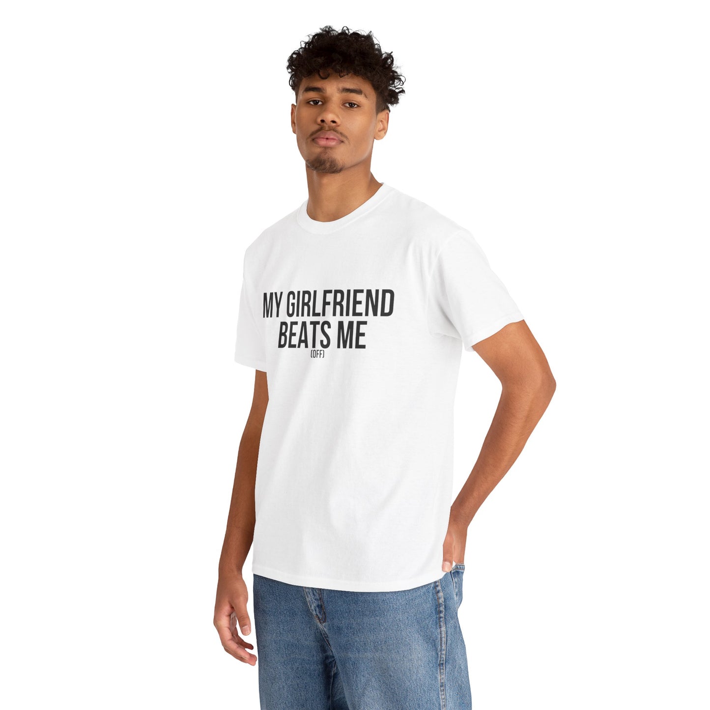 Funny Unisex Heavy Cotton Tee - 'My Girlfriend Beats Me'
