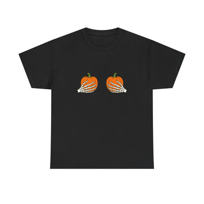 Pumpkin Skeleton Tee: Halloween, Fall Fun, Casual Vibe, Unisex Style, Seasonal Comfort, Unique Gift Idea