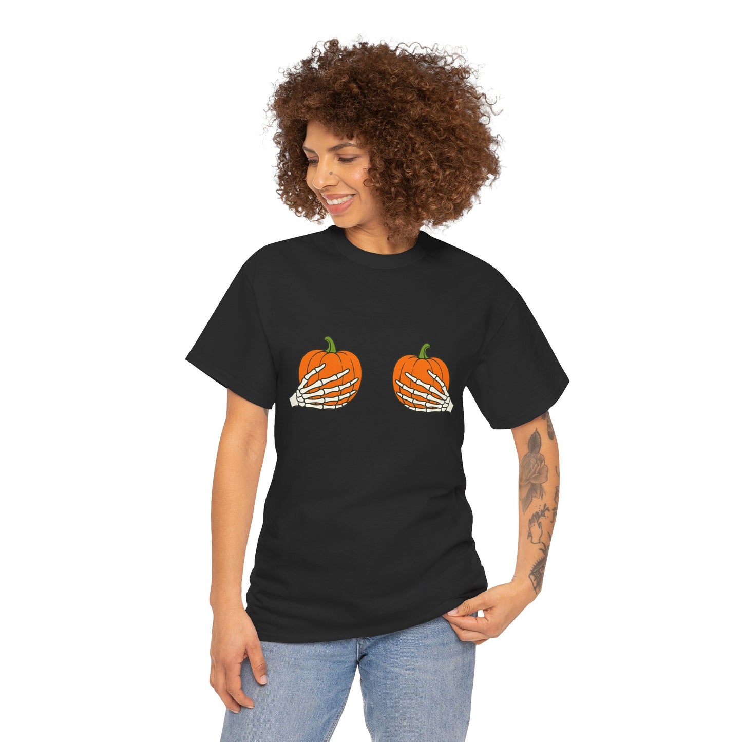 Pumpkin Skeleton Tee: Halloween, Fall Fun, Casual Vibe, Unisex Style, Seasonal Comfort, Unique Gift Idea