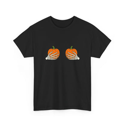 Pumpkin Skeleton Tee: Halloween, Fall Fun, Casual Vibe, Unisex Style, Seasonal Comfort, Unique Gift Idea